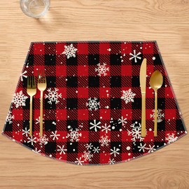 Artoid Mode Christmas Buffalo Plaid Wedge Placemats for Round Table Set of 6, Winter Seasonal Kitchen Dining Table Decoration for Indoor Party Home