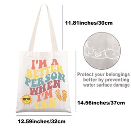 MYSOMY Trendy Summer Tote Bag Summer Beach Canvas Bag I'm A Better Person When I'm Tan Beach Bum Gifts Beach Life Tote Bag (Better Person UK)
