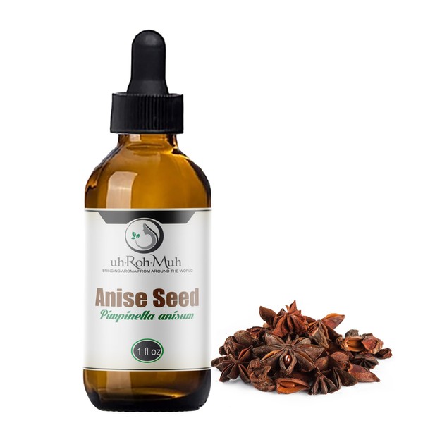 uh*Roh*Muh 100% Organic Anise Seed Oil | Aniseed Oil for Diffusers and Aromatherapy, Organic Essential Oil - 100% Pure and Natural Fragrance Oil - Sourced from Spain(1 oz w/Pipette)