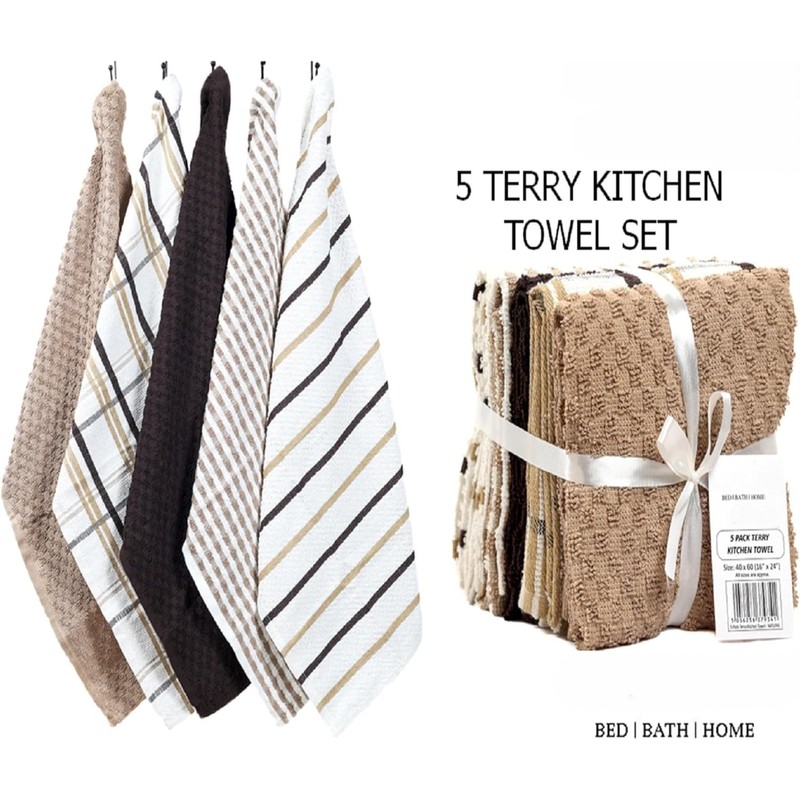 BLOOM BLENDS Pack of 5 Terry Cotton Kitchen Tea Towels
