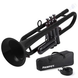 PAMPET Professional Plastic Bb Trumpet Standard Trumpet Set for Student Beginner With 7C Mouthpiece and 3C Mouthpiece, Bb Trumpet Instrument, Black,