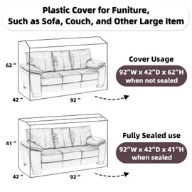 Yotelab Plastic Couch Cover for Moving,Sofa Bag Cover Protector,Furniture Cover for Storage,92Wx42Dx62/41H Inches