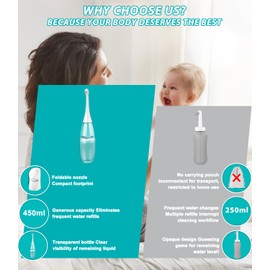 Portable Bidet Postpartum Peri Bottle - Large 450ml (15oz) Leak-Proof Upside-Down Travel Bidet with 2 Nozzles, Squeeze Douche Bottle for Women Hygiene, Perineal Recovery, Labor & Delivery Essentials