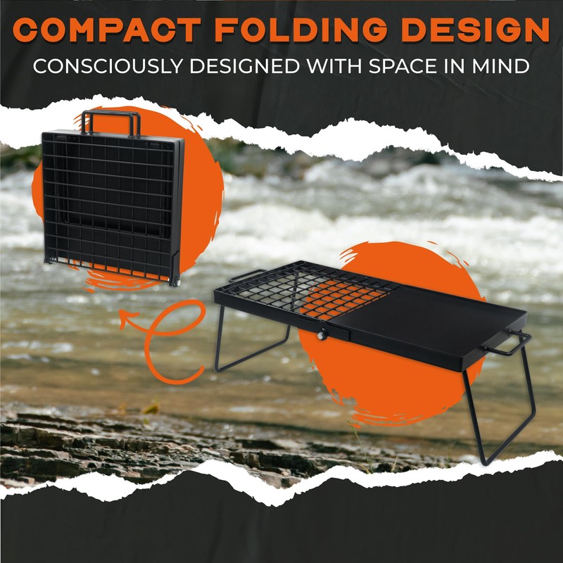 Adv Seeka 24" Heavy Duty Folding Campfire Grill, Compact Folding