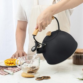 Kettle, Pipe Kettle, Food Grade Stainless Steel, Ergonomic Wooden Handle, Thickened Composite Base, Suitable for All Cooker Types, Including Induction (2.5 L)