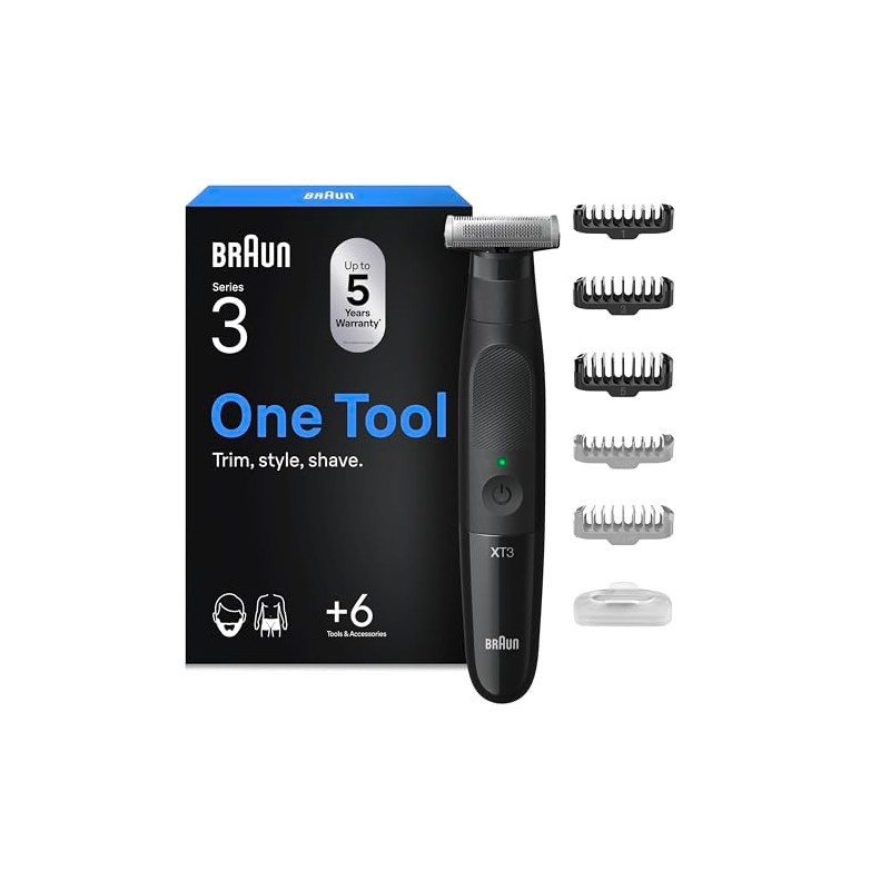 Braun Series XT3 One Blade Hybrid Beard Trimmer for Men,