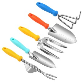 Garden Tool Set, 5 Piece Stainless Steel Heavy Duty Garden Tools, Gardenning Supplies, Gardening Hand Tools with Ergonomic Wooden Handle, Gardening Gifts for Women