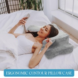 Hahafelt Cervical Neck Pillowcase (Only Pillowcase) with Zipper Ergonomic Pillow Cover Contour Pillow Cover Fuzzy Cases for Side Back Stomach Sleepers(Gray,Standard Size)