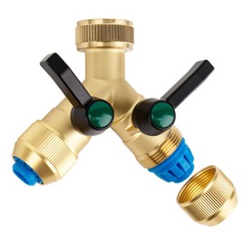 Tesmotor 2 Way Brass Tap Splitter, Garden Hose Y Splitter, 3/4" Y Type Tap Splitter with Shut-Off Valves