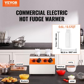 VEVOR Electric Bottle Warmer with Bottles, 0.57x2 Qt Commercial Cheese Dispenser, Hot Fudge Warmer 86-185℉ Temp Adjustable, Plastic Double Bottles Nacho Cheese Warmer, for Hot Fudge Cheese Caramel