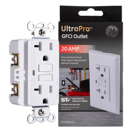 GE UltraPro GFCI Outlet, Tamper-Resistant, 20A, White, In-Wall, UL943, NEC Compliant, Self Test for Optimum Safety, 32077