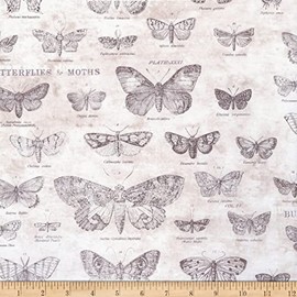 Tim Holtz Eclectic Elements Monochrome Butterflies Parchment, Fabric by The Yard