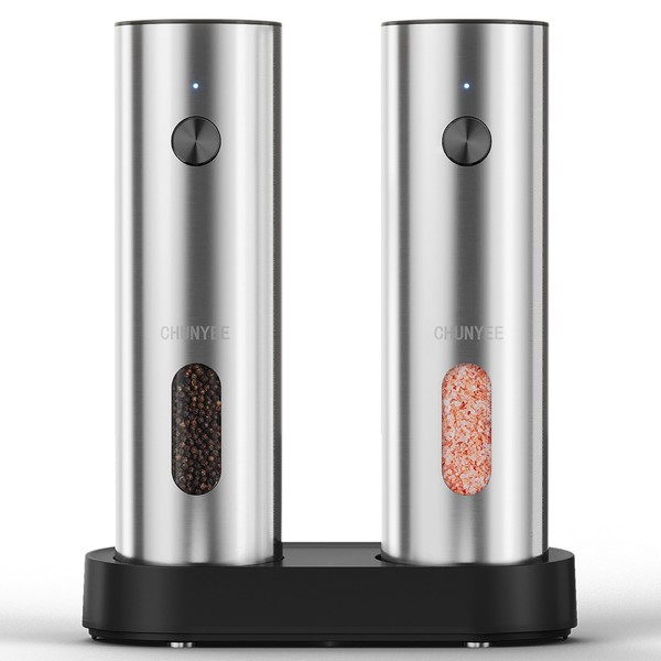 Electric Salt and Pepper Grinder Set with Rechargeable Base -