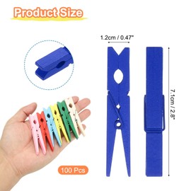 PATIKIL 2.8" Wooden Colored Clothes pins, 100 Pcs Colorful Wooden Clothes Clips Strong Grip Photo Clips for Pictures Hanging Clothes Photos Decorative Crafts, Blue