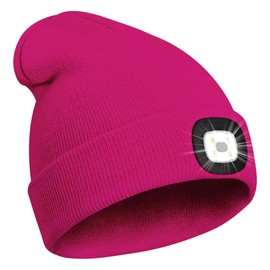 PRAVETTE Unisex Beanie with Light Gifts for Men Dad Father Husband USB Rechargeable Hands Free LED Headlamp Cap Mens Gifts Rose Red
