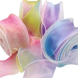 PAVIKE Organza Ribbon, Ribbon, Handicraft, Set of 4, Rainbow Color, Organza Clothing, Ribbon, Wrapping, Thin, Light, Sheer, Bouquet, Wedding, Craft Ribbon, Hair Ornament, Organza, Tulle Ribbon, Width