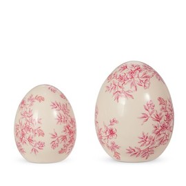 RAZ Imports White with Pink Floral Eggs, Set of 2, 4-inch, 5-inch Height