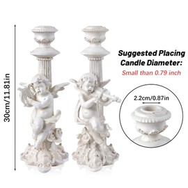 QLFJ-FurDec Angel Candle Holder Set of 2, Resin Angel Roman Pillar Statue Candlesticks Holders, Thinking Angel Candlestick, Decorative Stand Greek Column Candle Stand Tray for Christmas Wedding