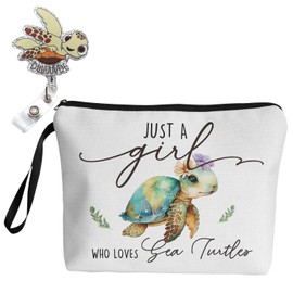 TiTkaiVi Sea Turtle 2 Packs Canvas Makeup Bag Gifts with Turtle Nurse Badge Reel for Women Turtle Lovers, Funny Gifts for Turtles Lovers