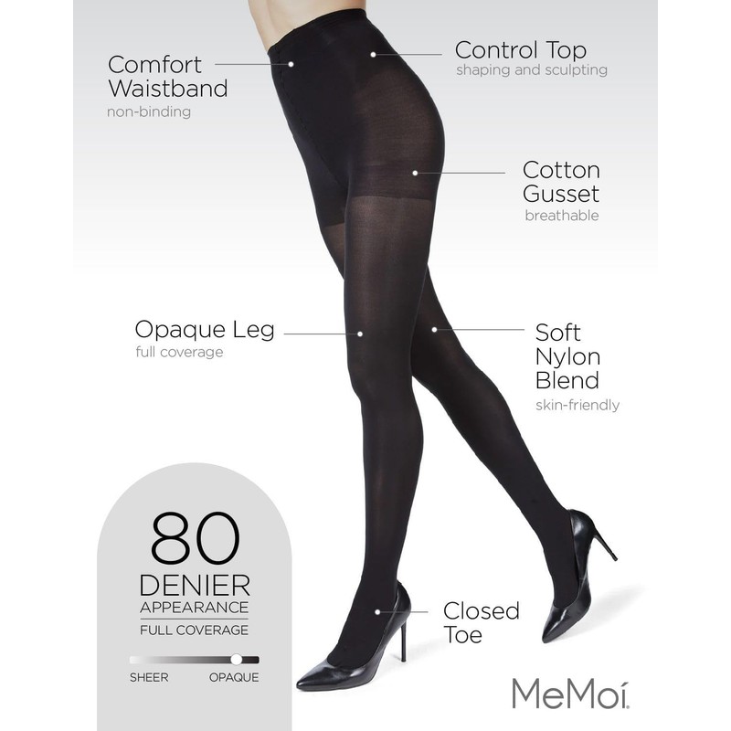 MeMoi Velvet Touch Control Top Tights Black Medium/Large