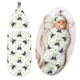 Qwalnely Panda Swaddle Blanket with Hat for Baby, Swaddling Sleeping Sacks, Panda Theme Baby Items Stuff, Shower Gifts for Boys Girls