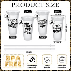 SiliFine 12 Set Graduation Plastic Cups with Lids and Straws, Class of 2024 Reusable Cups Bulk with Lids Graduation 2024 Plastic Tumblers for Congrats Grad Party Supplies Cold Drink, 24 oz