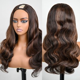 Glowig 24 Inch Ombre U Part Human Hair 180 Density 1b/30 Highlight Ombre Upart Human Hair Wig Beginner Friendly Body Wave Half Wig for Women