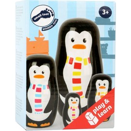 Small Foot 10619 Matryoshka Penguin Figures Made of Wood in Four Different Sizes and Colours, Teaches Hand-Eye Coordination and is Suitable as a Decoration