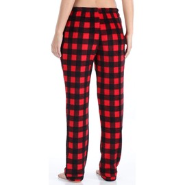 PajamaMania Women's Fleece Pajama Pants with Satin Drawstring, Red and Black Buffalo Plaid, Small