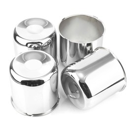 Rheedal 4Pcs 4.88inch Trailer Wheel Center Caps Push Through 4.88" Bore 4.76" Tall Hub Cap for Truck SUV RV Wheel Rim, Chrome Silver Wheel Cover