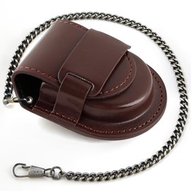 Tiong 45mm Vintage PU Leather Pocket Watch Pouch Protector Storage Holder Storage Case Protector Holder Pocket Watch Stand with Chain
