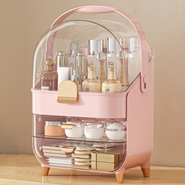 Makeup Organizer, Skincare Holder Bathroom Counter Organizer, Storage Box Cosmetic Display Cases, Teen Girl Gifts Trendy Stuff Make up Organizers for Vanity, Dresser, Countertop (Pink)
