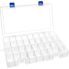 DARUITE Plastic Organizer Box Small Clear Storage Containers with Lid Adjustable Compartments Organizers for Tool, Jewelry, Tackle, Earring, Craft, Beads - 1PC, 34 Grids