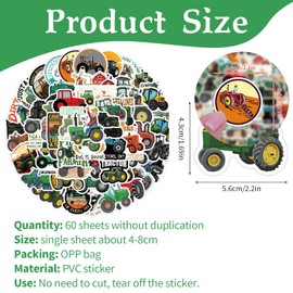 Pack of 60 Tractor Stickers, Vehicles, DIY Waterproof Excavator Stickers, Construction Site, Tractor Stickers for Suitcase, Car, Skateboard, Laptop, Scrapbook