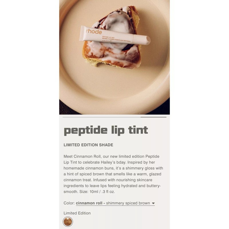 Rhode Peptide Lip Tint Cinnamon Roll Limited Edition New Ships
