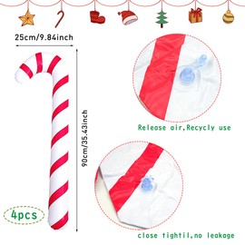 Pack of 4 90 cm Inflatable Candy Canes Christmas Decoration, Inflatable Christmas Decoration Candy Cane Sticks, Large Christmas Decoration for Outdoor Front Door Christmas Decorations (Red/White)