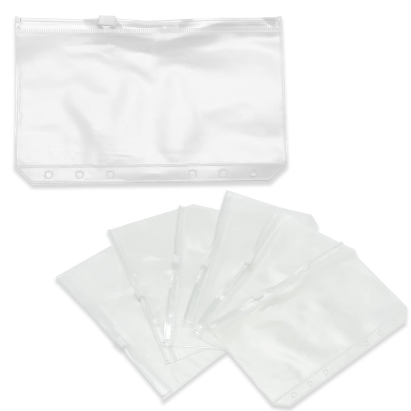 6 Pcs A6 Plastic Zipper Budget Binder Pockets,A6 Size 6Hole