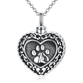 ROMANTICWORK Pet Urn Necklace for Ashes Sterling Silver Cat Dog Cremation Pendant Necklace Ashes keepsake Memorial Jewellery Gifts for Women Girls