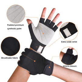 ChinFun Unisex Sailing Gloves Padded Palm Fingerless Kayaking Glove- Perfect for Paddling, Canoeing for Men Women & Youth Grey & Black M