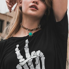 Turquoise Choker Necklace, Western Necklace with Sun Pendant, Adjustable Turquoise Necklace for Women