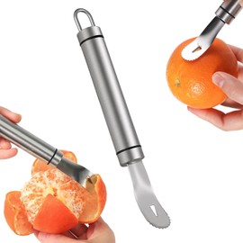 Stainless Steel Orange Peeler, Long Handle Serrated Citrus Peeler Orange Slicer Easy Fruit Opener Peeling Tool Multifunctional Kitchen Gadget for Lemon, Pomegranate, Grapefruit