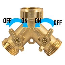 Hourleey Brass Garden Hose Splitter (2 Way), Solid Brass Hose Y Splitter 2 Valves with 2 Extra Rubber Washers (2 Pack)