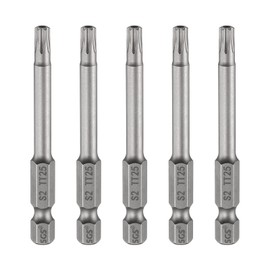 HARFINGTON 5pcs TT25 Security Torx Head Screwdriver Bit 2.56" (65mm) Long 1/4" Hex Shank Magnetic Tamper Proof 6 Point Star Screw Driver Drill Bits S2 Steel Hole Tip Industrial Power Tools