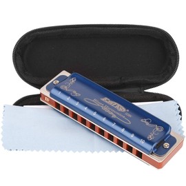 Professional Harmonica Blues Key of Bb 10 Hole 20 Tone Heavy Duty with Case & Cleaning Cloth for Professional Player, Beginner, by Eison-East Top,Blue,Best Gift