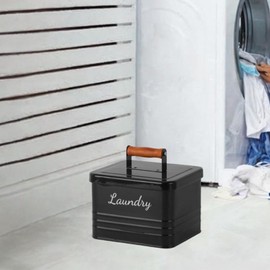 Generic Laundry Pods Storage Container Iron Storage Box Rustproof Multiuse Wooden Handle Laundry Pods Holder for Home Organization, Black