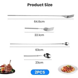BRIOTA 2 Pcs Extendable Fork and Spoon, Telescopic Stainless Steel Long Handled Fork Extends to 25", Dessert Forks, Retractable Dinner Forks for Dessert, Fruit, BBQ