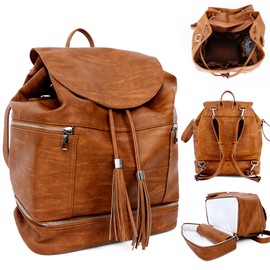 Citi Collective Journey Vintage Tan Vegan Leather Diaper Bag Backpack | Elegant, Multifunctional, Travel Diaper Bag with Stroller Straps & Insulated Bottle Pockets