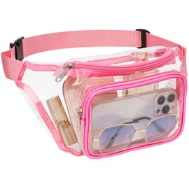 Veckle Clear Fanny Pack Stadium Approved - Adjustable Belt Bag for Women Men Fits Sport Events, Travel, Beach, Concerts, Transparent Stadium Waist Bag, Pink