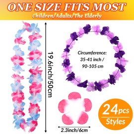 JMUQ 24 Count Hawaiian Leis, Luau Party Decorations Hawaii Silk Flower Lei Necklace,Tropical Party Favors for Beach Holiday Wedding Birthday Party, Aloha Summer Pool Party Supplies