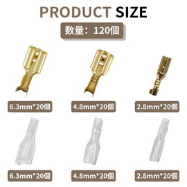 Flat Terminal Set with Insulated Sleeve, Gold, Compatible with Both Male and Female, Durable, Automotive, Home Appliances, Electronic Components, Storage Case Included, Pack of 120